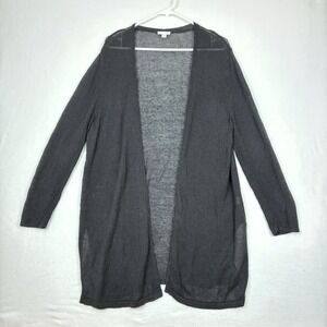J. Jill Women's Black Open Knit Linen Blend Cardigan Open Front Longline Size XL